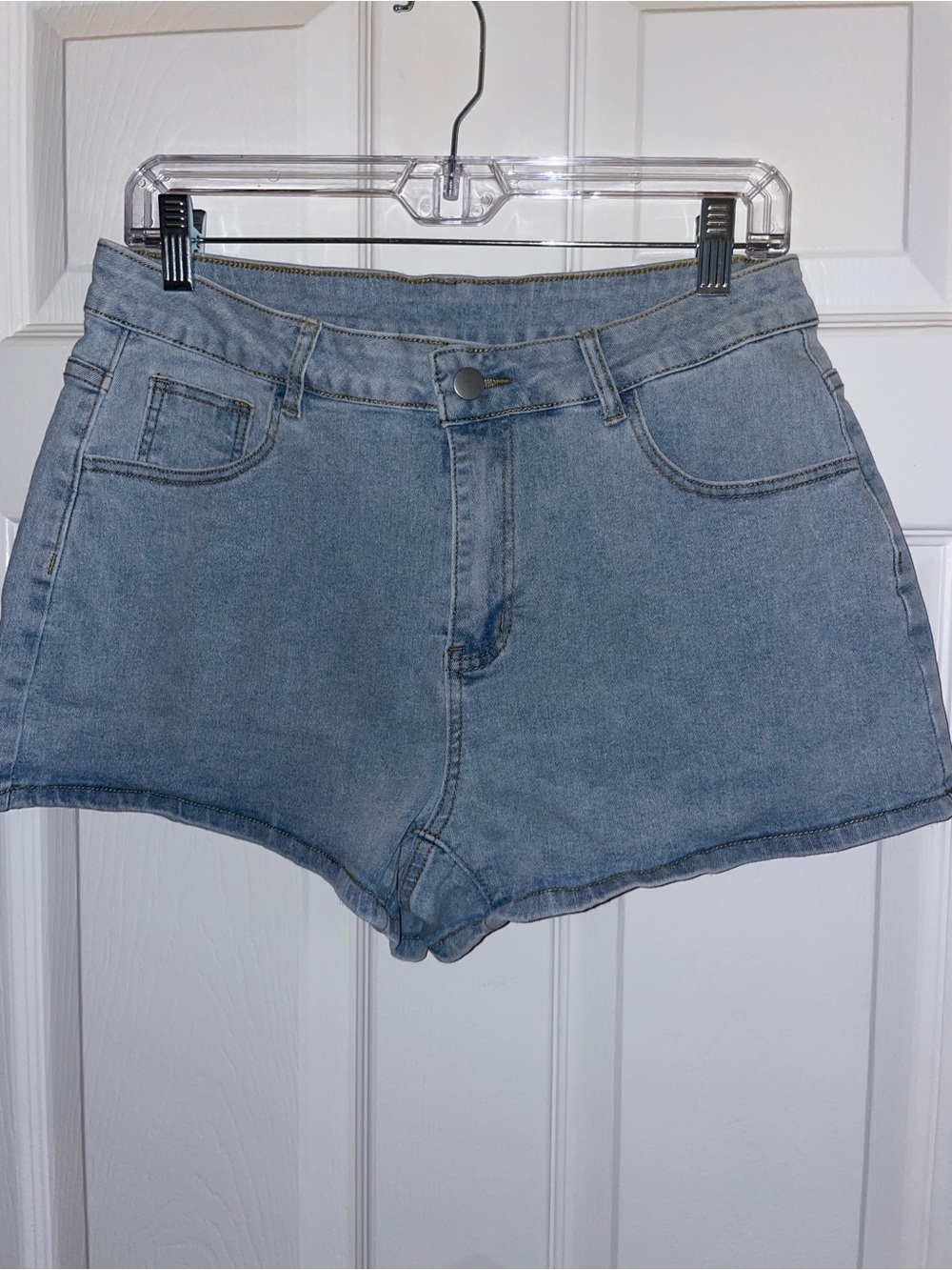 SHEIN High-Rise Light Blue Daisy Denim Shorts - Women's